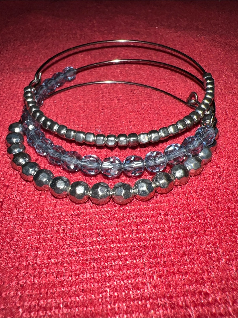 Silver-Tone Beaded Bracelet Trio - Set of 3 Silver and Gray Blue Beads